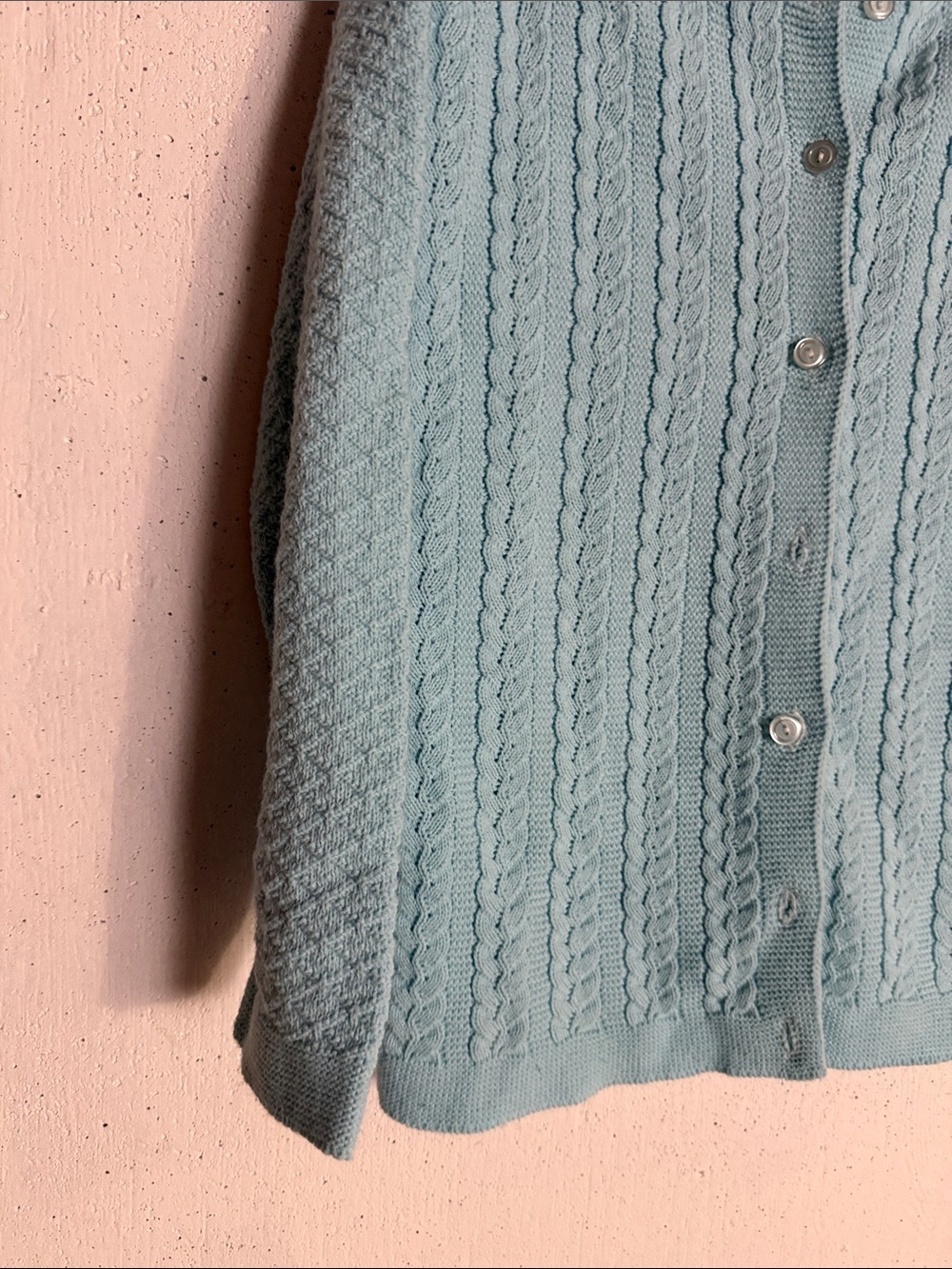 Vintage Light Blue Cable-Knit Button Cardigan, fits M/L - Picture 6 of 10